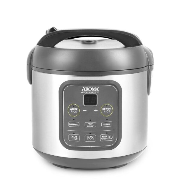 AROMA Professional Digital Rice Cooker, Multicooker, 4-Cup (Uncooked) / 8-Cup (Cooked), Steamer, Slow Cooker, Grain Cooker, 2Qt, Stainless Steel Exterior, ARC-994SG