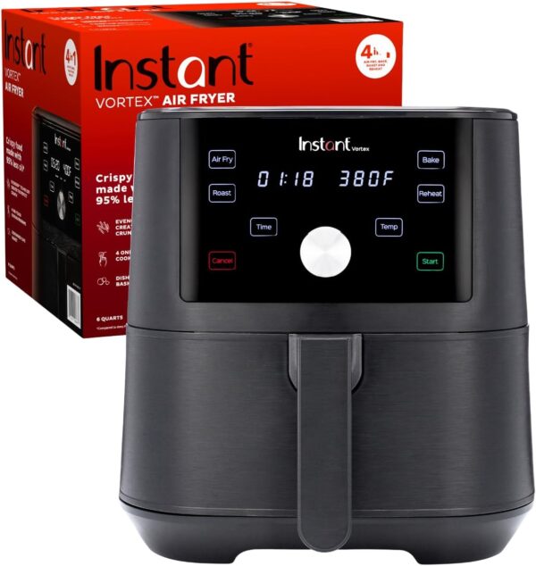 Instant Pot Vortex 6QT XL Air Fryer, 4-in-1 Functions that Crisps, Roasts, Reheats, Bakes for Quick Easy Meals, 100+ In-App Recipes, is Dishwasher-Safe, from the Makers of...