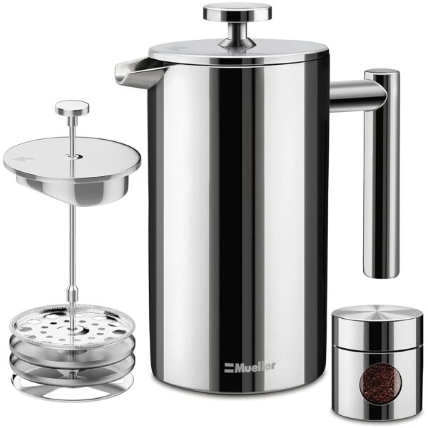 Mueller French Press Coffee Maker 34oz, Stainless Steel French Press Coffee, 4 Filter Heat Resistant Double Insulated, Rust-Free, Food Grade, Dishwasher Safe Coffee Pot Mueller French Press Coffee Maker 34oz, Stainless Steel French Press Coffee, 4 Filter Heat Resistant Double Insulated, Rust-Free, Food Grade, Dishwasher Safe Coffee Pot