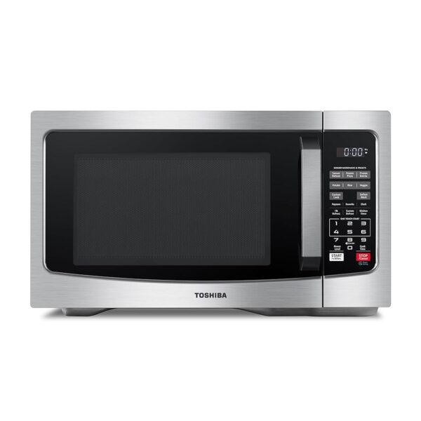 TOSHIBA EM131A5C-SS Countertop Microwave Ovens 1.2 Cu Ft, 12.4" Removable Turntable Smart Humidity Sensor 12 Auto Menus Mute Function ECO Mode Easy Clean Interior, 1100W, Silver
