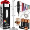 Zulay Powerful Milk Frother (4 Duracell Batteries Included) - Handheld Milk Frother Wand Drink Mixer for Coffee - Powerful Milk Foamer for Cappuccino, Frappe, Matcha & Creamer -...