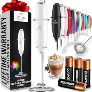 Zulay Powerful Milk Frother (4 Duracell Batteries Included) - Handheld Milk Frother Wand Drink Mixer for Coffee - Powerful Milk Foamer for Cappuccino, Frappe, Matcha & Creamer -...