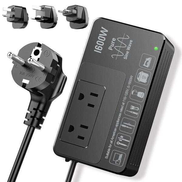 1600W Voltage Converter 220V to 110V – Power American Appliances Overseas, Pure Sine Wave, Plug & Play, No Limitations, Surge Protection – High Power Step Down Transformer US to... 1600W Voltage Converter 220V to 110V – Power American Appliances Overseas, Pure Sine Wave, Plug & Play, No Limitations, Surge Protection – High Power Step Down Transformer US to...