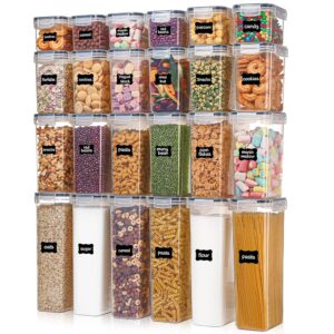 Airtight Food Storage Containers with Lids, Vtopmart 24 pcs Plastic Kitchen and Pantry Organization Canisters for Cereal, Dry Food, Flour and Sugar, BPA Free, Includes 24...