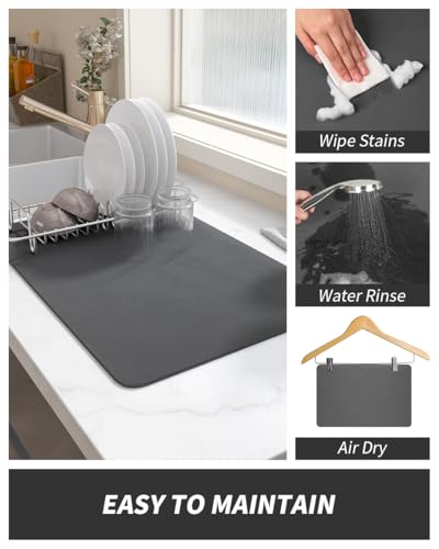 AMOAMI Dish Drying Mat Review Super Absorbent Coffee Bar Accessory Dark Grey