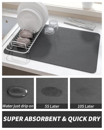 AMOAMI Dish Drying Mat Review Super Absorbent Coffee Bar Accessory Dark Grey