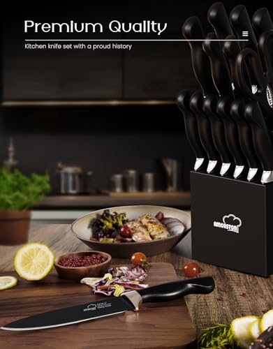 Amorston 15 Piece Kitchen Knife Set Review German Steel with Built in Sharpener
