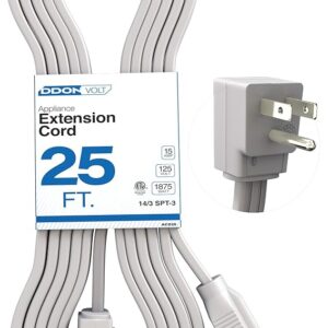 Appliance Extension Cord - 25ft Heavy Duty Gray Extension Wire for Air Conditioner, Refrigerator, & All Major Appliances - 14 Gauge High Voltage 3 Prong Flat-End Appliance Cord,...
