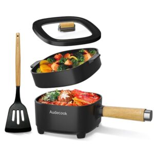 Audecook Hot Pot Electric 2L, Cermic Glaze Non-Stick Frying Pan 8 Inch, Portable Travel Cooker for Ramen/Steak/Fried Rice/Oatmeal/Soup, with Dual Power Control (Silicone Spatula...