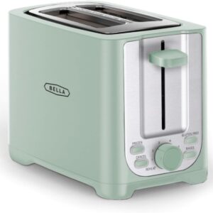 BELLA 2 Slice Toaster with Auto Shut Off - Extra Wide Slots & Removable Crumb Tray and Cancel, Defrost & Reheat Function - Toast Bread, Bagel & Waffle, Sage