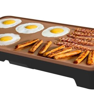 BELLA XL Electric Ceramic Titanium Griddle, Make 15 Eggs At Once, Healthy-Eco Non-stick Coating, Hassle-Free Clean Up, Large Submersible Cooking Surface, 12" x 22", Copper/Black