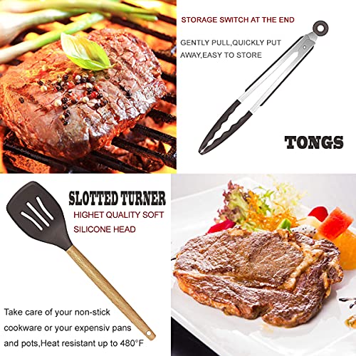 BESTZMWK Cooking Utensils Set Review Durable Silicone and Wooden Handles Kitchen Tools