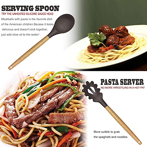 BESTZMWK Cooking Utensils Set Review Durable Silicone and Wooden Handles Kitchen Tools