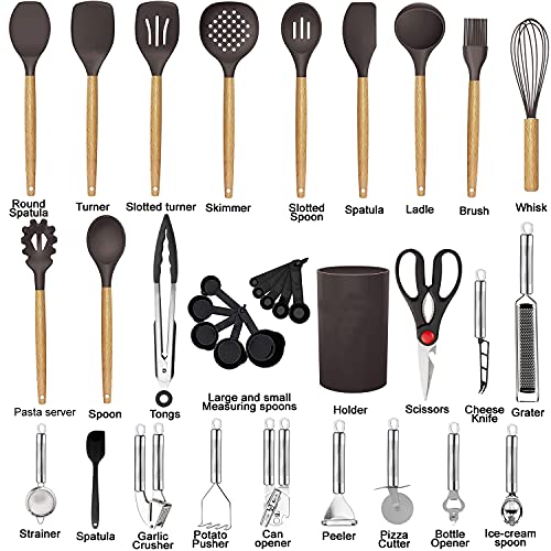 BESTZMWK Cooking Utensils Set Review Durable Silicone and Wooden Handles Kitchen Tools