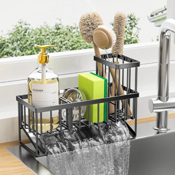 Cisily Kitchen Sink Caddy Organzier with High Brush Holder, Sponge Holder for Sink, 304 Rustproof Stainless, Kitchen Countertop Soap Dispenser Organizer, Kitchen Decor and...