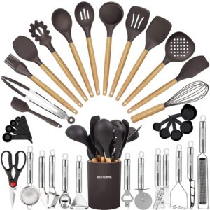 Cooking Utensils Set- 35 PCs Kitchen Utensils with Grater,Tongs, Spoon Spatula &Turner Made of Heat Resistant Food Grade Silicone and Wooden Handles Kitchen Gadgets Tools Set...