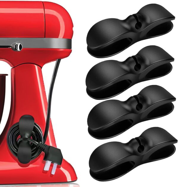 Cord Organizer for Kitchen Appliances, 4 Pack Black Appliance Cord Organizer, Command Hooks, Cord Wrapper, Cord Keeper, Cord Holder Stick On Kitchenaid Mixer, Instant Pot,...