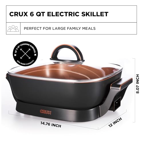 CRUX Electric Skillet Review Deep Nonstick Copper Ceramic Pan with Temperature Probe CRUX Electric Skillet Review Deep Nonstick Copper Ceramic Pan with Temperature Probe