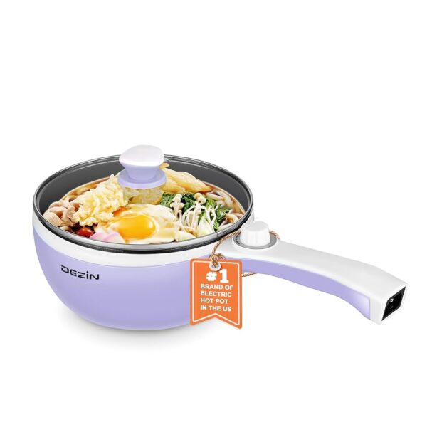 Dezin Hot Pot Electric Upgraded, Non-Stick Sauté Pan, Rapid Noodles Electric Pot, 1.5L Mini Portable Hot Pot for Steak, Egg, Fried Rice, Ramen, Oatmeal, Soup with Power Adjustment