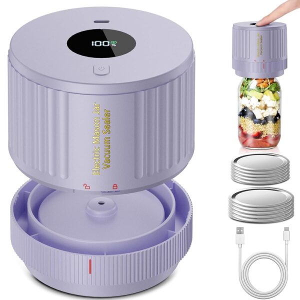 Electric Mason Jar Vacuum Sealer Kit for Wide Mouth and Regular Mouth Mason Jar - Purple Electric Mason Jar Vacuum Sealer Kit for Wide Mouth and Regular Mouth Mason Jar - Purple