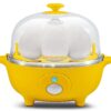 Elite Gourmet EGC-007Y# Rapid Egg Cooker, 7 Easy-To-Peel, Hard, Medium, Soft Boiled Eggs, Poacher, Omelet Maker, Auto Shut-Off, Alarm, 16-Recipe Booklet, Yellow