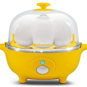 Elite Gourmet EGC-007Y# Rapid Egg Cooker, 7 Easy-To-Peel, Hard, Medium, Soft Boiled Eggs, Poacher, Omelet Maker, Auto Shut-Off, Alarm, 16-Recipe Booklet, Yellow Elite Gourmet EGC-007Y# Rapid Egg Cooker, 7 Easy-To-Peel, Hard, Medium, Soft Boiled Eggs, Poacher, Omelet Maker, Auto Shut-Off, Alarm, 16-Recipe Booklet, Yellow