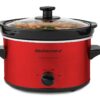 Elite Gourmet MST-275XR Electric Oval Slow Cooker, Adjustable Temp, Entrees, Sauces, Stews & Dips, Dishwasher Safe Glass Lid & Crock (2 Quart, Metallic Red)