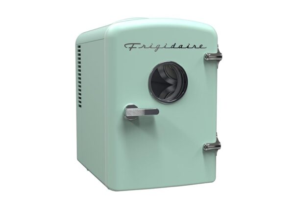 Frigidaire EFMIS129-MINT Mini Personal Fridge Cooler, 1 Gal Capacity fits Six Cans, Includes Plugs for Home Outlet & DC Charger-9.84" D x 7.09" W x 10.35" H
