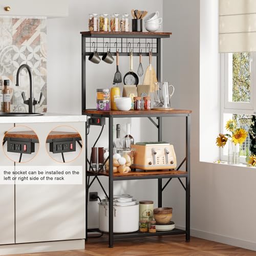 Furologee Kitchen Bakers Rack Review 4 Tier Storage with Power Outlets and Hooks