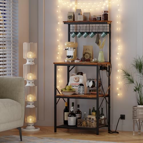 Furologee Kitchen Bakers Rack Review 4 Tier Storage with Power Outlets and Hooks