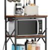 Furologee Kitchen Bakers Rack with Power Outlet, Microwave Oven Stand with Storage 4 Tiers, Coffee Bar Table with 6 S Hooks, Kitchen Storage Shelf Rack for Spices, Pots, Rustic...