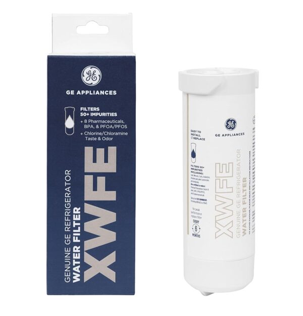 GE XWFE Refrigerator Water Filter, Genuine Replacement Filter, Certified to Reduce Lead, Sulfur, and 50+ Other Impurities, Replace Every 6 Months for Best Results, Pack of 1 GE XWFE Refrigerator Water Filter, Genuine Replacement Filter, Certified to Reduce Lead, Sulfur, and 50+ Other Impurities, Replace Every 6 Months for Best Results, Pack of 1