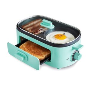 GreenLife 3-in-1 Breakfast Maker Station, Healthy Ceramic Nonstick Dual Griddles for Eggs Meat Sausage Bacon Pancakes and Breakfast Sandwiches, 2 Slice Toast Drawer, Easy-to-use...