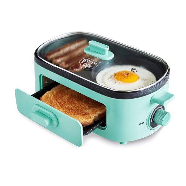 GreenLife 3-in-1 Breakfast Maker Station, Healthy Ceramic Nonstick Dual Griddles for Eggs Meat Sausage Bacon Pancakes and Breakfast Sandwiches, 2 Slice Toast Drawer, Easy-to-use... GreenLife 3-in-1 Breakfast Maker Station, Healthy Ceramic Nonstick Dual Griddles for Eggs Meat Sausage Bacon Pancakes and Breakfast Sandwiches, 2 Slice Toast Drawer, Easy-to-use...