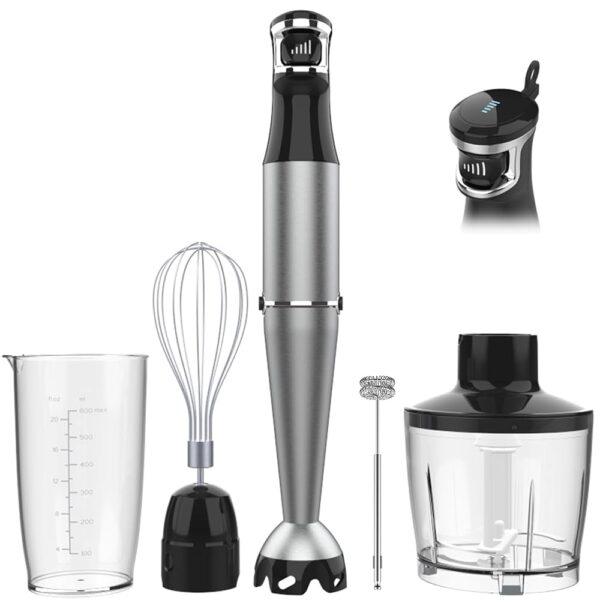 Immersion Blender Handheld Corded Hand Blenders Set 1100W, Trigger Variable Speed 5 in 1 Stick Emulsifier with Chopper, Whisk and Frother for Soup, Baby Food and Smoothies