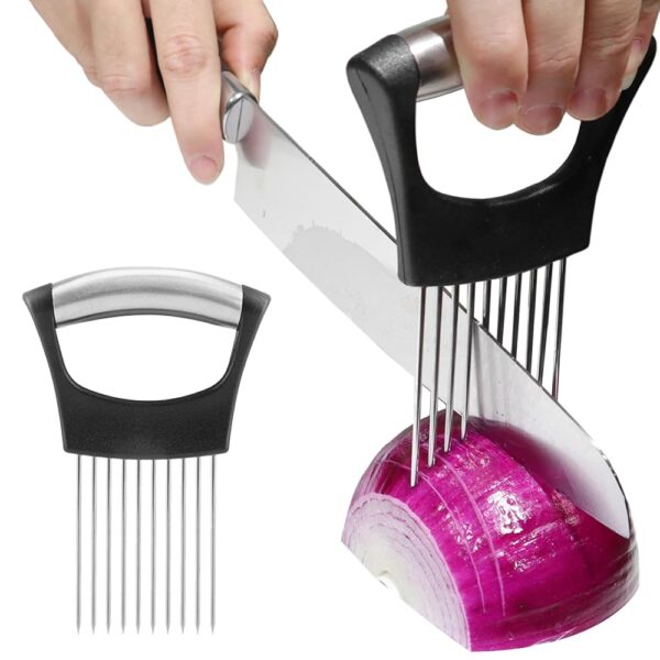 JAYVAR Onion Holder for Slicing, Onion Cutter Vegetable Chopper, Stainless Steel Tomato Slicer Vegetable Cutter for Potato, Avocados, Eggs, Food Slicer Assistant Tool for Fruit...