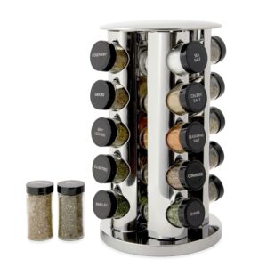 Kamenstein 20 Jar Revolving Countertop Spice Rack with Spices Included, FREE Spice Refills for 5 Years, Polished Stainless Steel with Black Caps, 30020 Kamenstein 20 Jar Revolving Countertop Spice Rack with Spices Included, FREE Spice Refills for 5 Years, Polished Stainless Steel with Black Caps, 30020