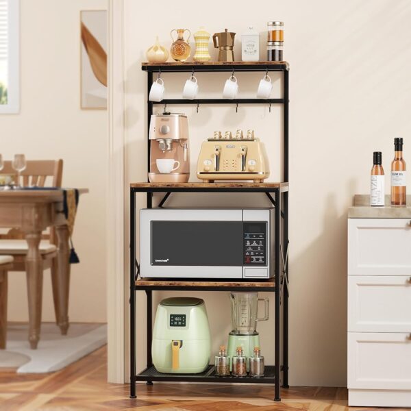Kitchen Bakers Rack with Storage Shelves, Small Coffee Bar Table with 8 Hooks, 4 Tiers Microwave Stand Station with Adjustable Shelves, Freestanding Kitchen Appliance Organizer,... Kitchen Bakers Rack with Storage Shelves, Small Coffee Bar Table with 8 Hooks, 4 Tiers Microwave Stand Station with Adjustable Shelves, Freestanding Kitchen Appliance Organizer,...