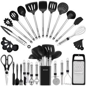 Kitchen Utensil Set-Silicone Cooking Utensils-33 Kitchen Gadgets & Spoons for Nonstick Cookware-Silicone and Stainless Steel Spatula Set-Best Kitchen Tools, Useful Pots and Pans... Kitchen Utensil Set-Silicone Cooking Utensils-33 Kitchen Gadgets & Spoons for Nonstick Cookware-Silicone and Stainless Steel Spatula Set-Best Kitchen Tools, Useful Pots and Pans...
