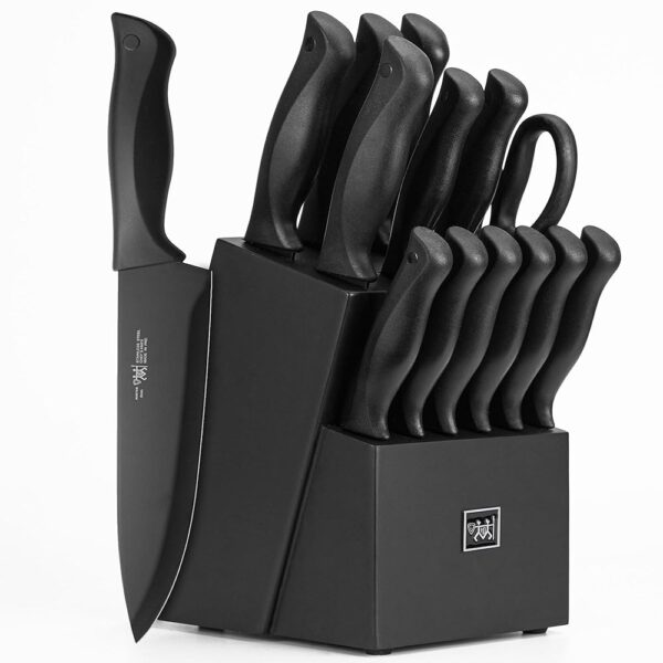 Knife Set, HUNTER.DUAL 15 Pcs Kitchen Knife Set with Block Self Sharpening, Dishwasher Safe, Anti-slip Handle, Black Knife Set, HUNTER.DUAL 15 Pcs Kitchen Knife Set with Block Self Sharpening, Dishwasher Safe, Anti-slip Handle, Black