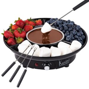Kusini Electric Fondue Pot Set - Chocolate Fondue Kit - Temperature Control, Detachable Serving Trays, & 4 Roasting Forks - Gift Set & Date Night Idea. Serve at Movie Night or... Kusini Electric Fondue Pot Set - Chocolate Fondue Kit - Temperature Control, Detachable Serving Trays, & 4 Roasting Forks - Gift Set & Date Night Idea. Serve at Movie Night or...