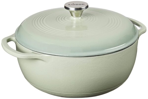 Lodge 6 Quart Enameled Cast Iron Dutch Oven with Lid – Dual Handles – Oven Safe up to 500° F or on Stovetop - Use to Marinate, Cook, Bake, Refrigerate and Serve – Desert Sage Lodge 6 Quart Enameled Cast Iron Dutch Oven with Lid – Dual Handles – Oven Safe up to 500° F or on Stovetop - Use to Marinate, Cook, Bake, Refrigerate and Serve – Desert Sage