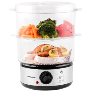 OVENTE 2 Tier Electric Food Steamer for Cooking Vegetables, Stainless Steel Base, Stackable and Dishwasher Safe Baskets, 400W with Auto Shutoff and 60-Minute Timer, 5 Quart...