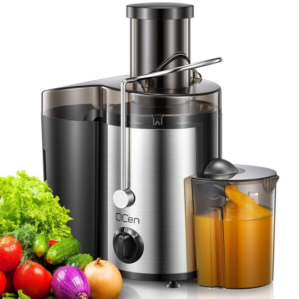 Qcen Juicer Machine, 500W Centrifugal Juicer Extractor with Wide Mouth 3” Feed Chute for Fruit Vegetable, Easy to Clean, Stainless Steel, BPA-free (Black) Qcen Juicer Machine, 500W Centrifugal Juicer Extractor with Wide Mouth 3” Feed Chute for Fruit Vegetable, Easy to Clean, Stainless Steel, BPA-free (Black)
