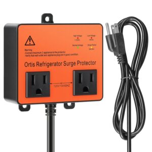 Refrigerator Surge Protector, Ortis Double Outlet Voltage Protector for Home Appliances with Time Delay, 5ft Power Cord, Protects Against Brownout, Spike, Instant Surge All...