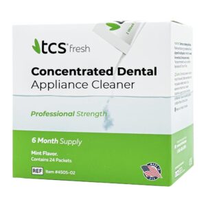 TCS Fresh Dental Appliance Cleaner, 24 Count Professional Strength Concentrated Cleanser Powder - Flexible Partial Cleaners, Denture Cleaner & Dental Night Guard Cleaner, Mint... TCS Fresh Dental Appliance Cleaner, 24 Count Professional Strength Concentrated Cleanser Powder - Flexible Partial Cleaners, Denture Cleaner & Dental Night Guard Cleaner, Mint...