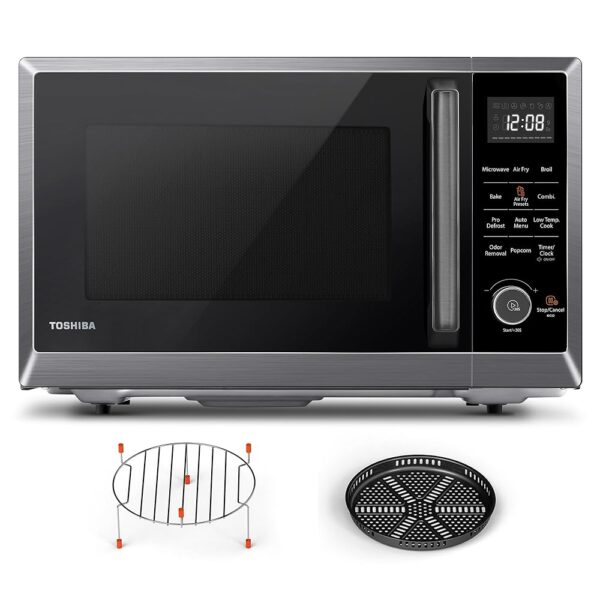 TOSHIBA Air Fryer Combo 8-in-1 Countertop Microwave Oven, with Convection, Broil, Odor Removal Mode, 12.4" Position Memory Turntable, Child-Lock, 1.0 Cu.ft, Black Stainless... TOSHIBA Air Fryer Combo 8-in-1 Countertop Microwave Oven, with Convection, Broil, Odor Removal Mode, 12.4" Position Memory Turntable, Child-Lock, 1.0 Cu.ft, Black Stainless...