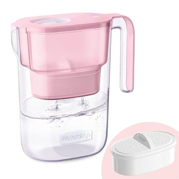 Waterdrop Water Filter Pitcher with 1 Filter, 5X Times Lifetime, Lasts 200 Gallons, for Fridge, Countertop and Gift, Reduces PFOA/PFOS, Chlorine, 7-Cup Capacity, Elfin, Pink Waterdrop Water Filter Pitcher with 1 Filter, 5X Times Lifetime, Lasts 200 Gallons, for Fridge, Countertop and Gift, Reduces PFOA/PFOS, Chlorine, 7-Cup Capacity, Elfin, Pink