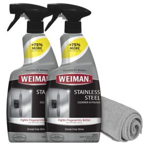 Weiman Stainless Steel Cleaner and Polish - Protects Appliances from Fingerprints, Leaves a Streak-Free Shine for Refrigerator, Dishwasher, Oven, Grill, 2 Pack With Microfiber...