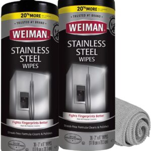 Weiman Stainless Steel Cleaner and Polish Wipes Bundle with Microfiber Cloth-Removes Fingerprints, Water Marks and Grease from Appliances - Works Great on Refrigerators, Ovens,...